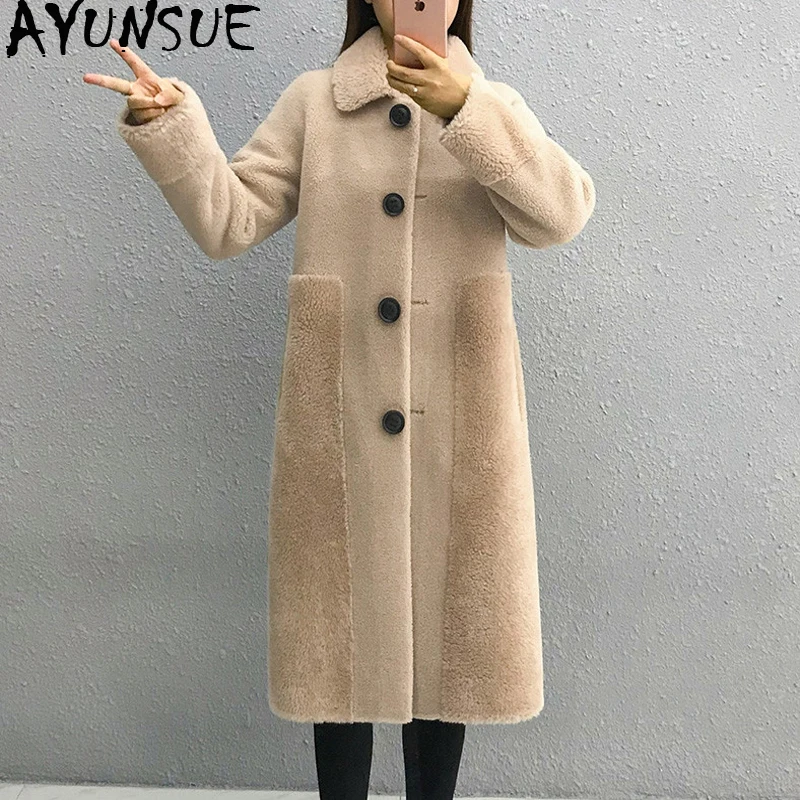 AYUNSUE, шуба из настоящей овчины,, зимняя куртка для женщин, Натуральная шерсть, пальто и куртки для женщин, Корейская верхняя одежда, Abrigo Mujer MY