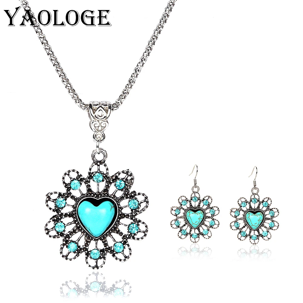 

YAOLOGE Retro Animal Peacock Butterfly Owl Flower Inlaid Stone Necklace Earrings Sets For Women Clothing Jewelry Sold Separately