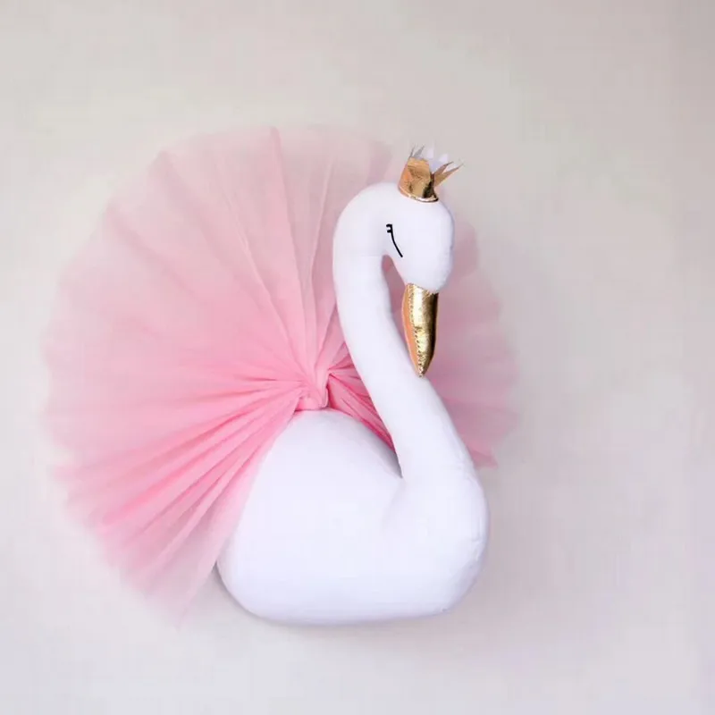 54 45cm Cute 3D Swan Wall Art Hanging Girl Swan Doll Stuffed Toy Animal Head Wall