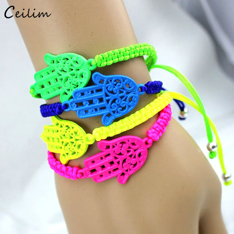 

2019 Ethnic Braided Rope Bracelet Hamsa Lucky Hand Charm Adjustable Coloful Bracelets Protect Peaceful Jewelry bijoux femme