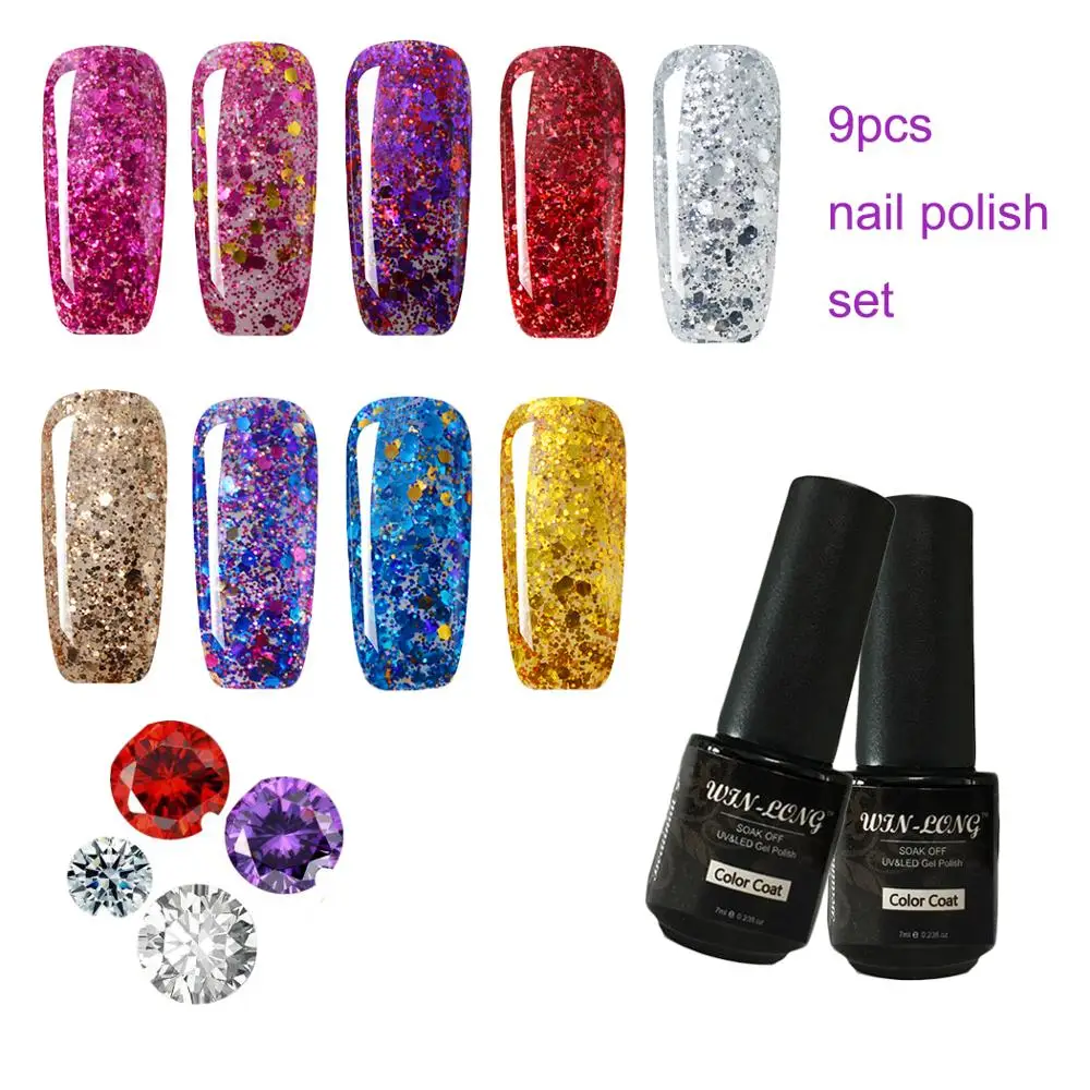 9 Pcs/lot Soak Off Nail Gel Polish Kit Manicure Soak Off Gel Nail Vanishes Base Top Gel Nail Polish Manicure Art Tools Sets Kit