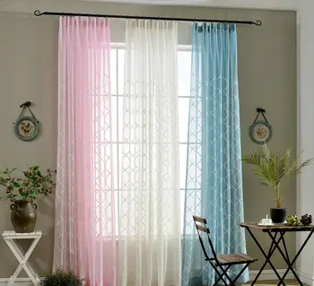

White Pink Blue Pastoral Small Fresh Embroidered Plaid Curtain Curtains Tulle for Living Room Kitchen Bedroom Sheer