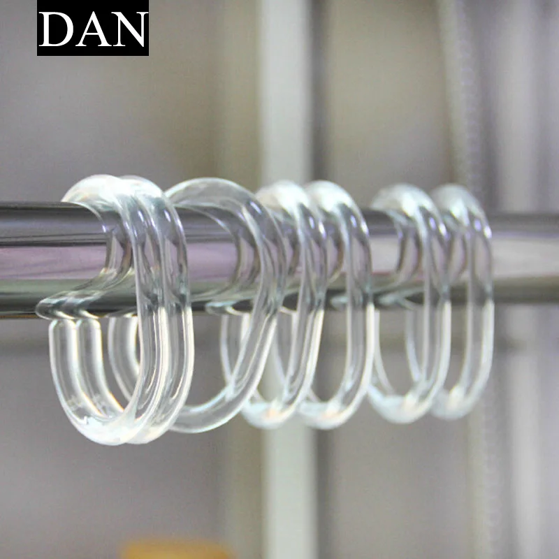 Hot Sale HQ 12 Pieces/Lot Plastic Clear C Type Bathroom Shower Curtain