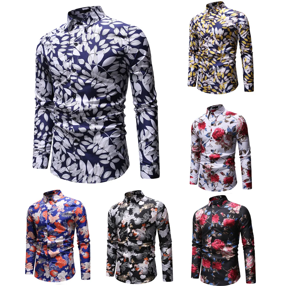 

Men Luxury Shirts Casual Stylish Slim Fit Spring Autumn Floral Long Sleeve Casual Shirts