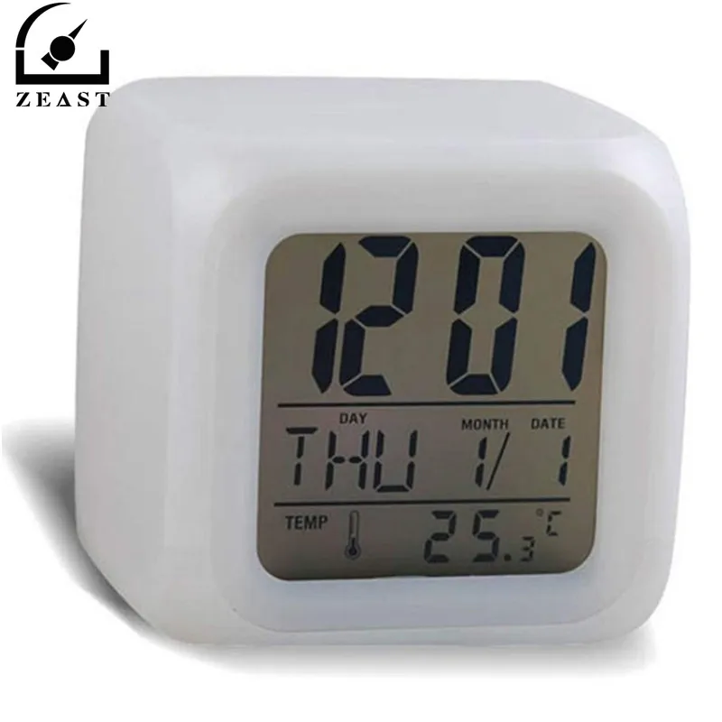 Alarm Clock 7 LED Colors Changing Digital Alarm Clock Desk Gadget