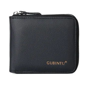 

HOBBAGGO Multifunction Men Small Wallet Purse with Coin Pocket Zipper Genuine Leather Money Bag Wallets black Purse New