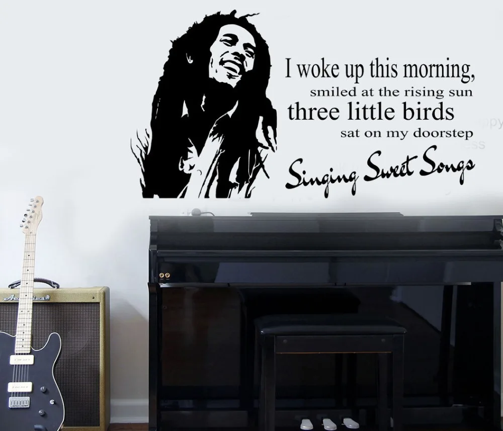 

Popular Bob Marley "Three Little Birds" Quote Wall Art Sticker Vintage Wall Decor Stickers PVC Vinyl Curving Mural NY-309