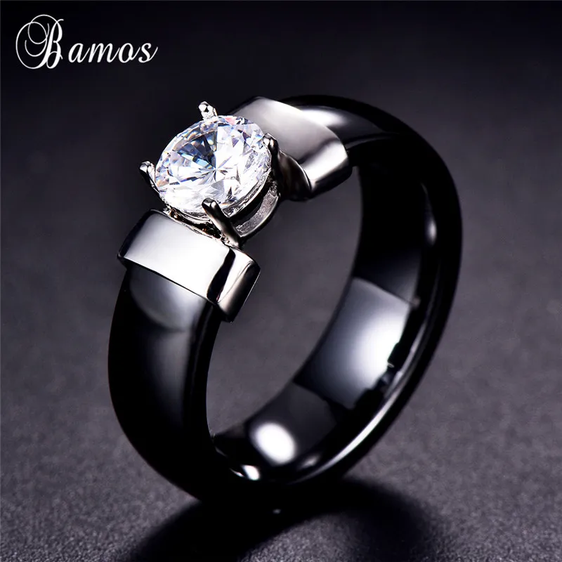 Модное черное керамическое кольцо для мужчин и женщин с цирконом, роскошное желтое/белое золото, обручальные кольца для пары, обручальное кольцо - Цвет основного камня: Black Silver