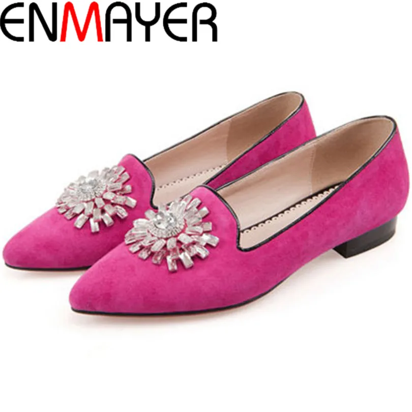 

ENMAYER Temperament Pointed Toe Flats Shoes Rhinestone Decorative Womens Ballet Flat Shoes Minimalist Style Ladies Flats Shoes