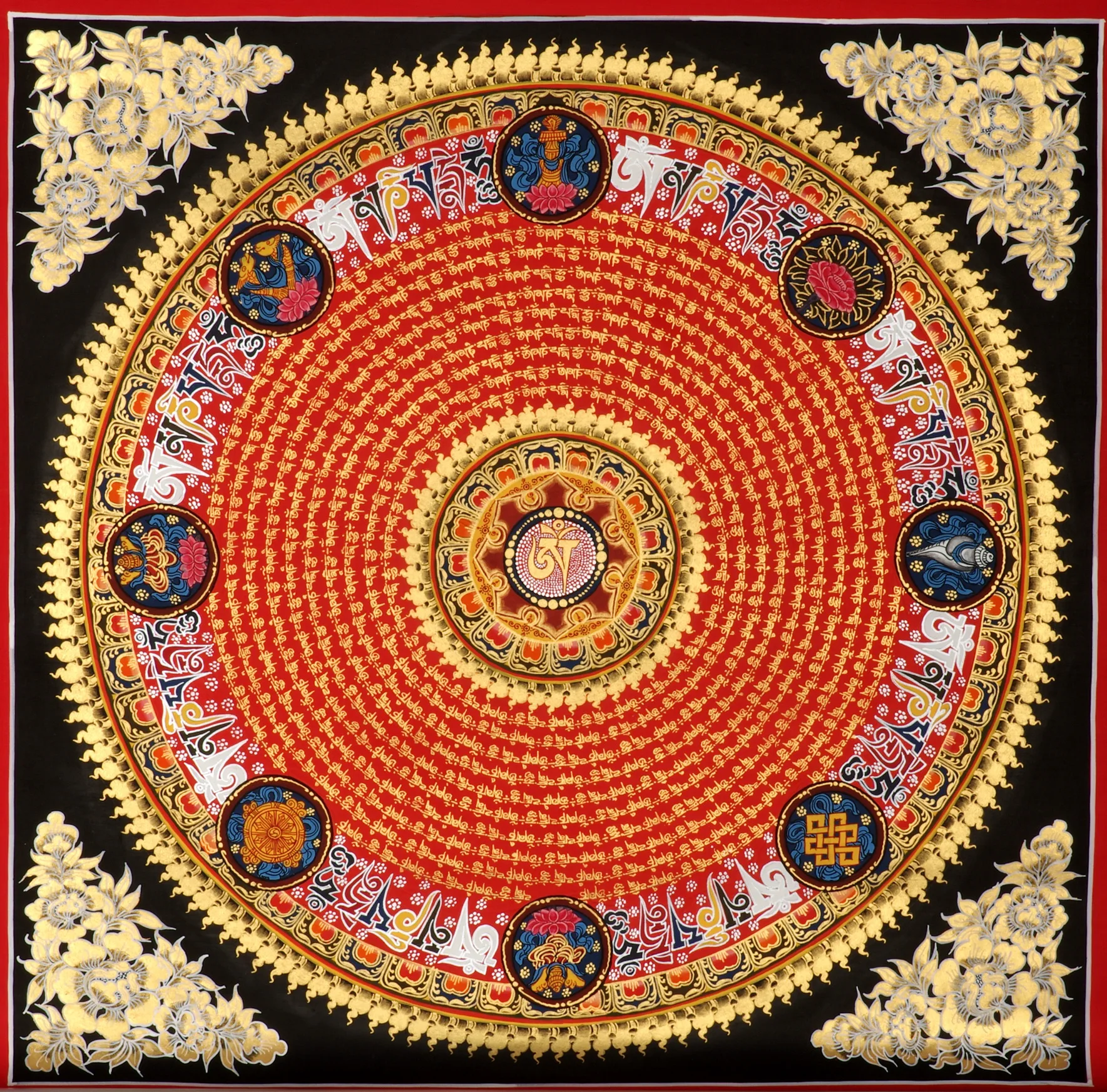 

Lama pure hand-painted auspicious symbols six words / Mandala /mantra of Guanyin