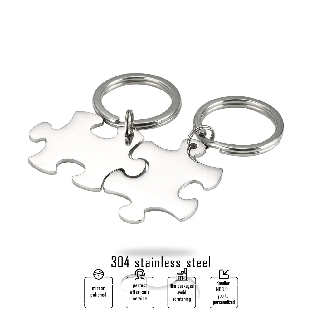 

Metal Puzzle Pendant Key Chain Stainless Steel Personalized Blank Charm Key Chain DIY Key Fob Accessories 10pairs
