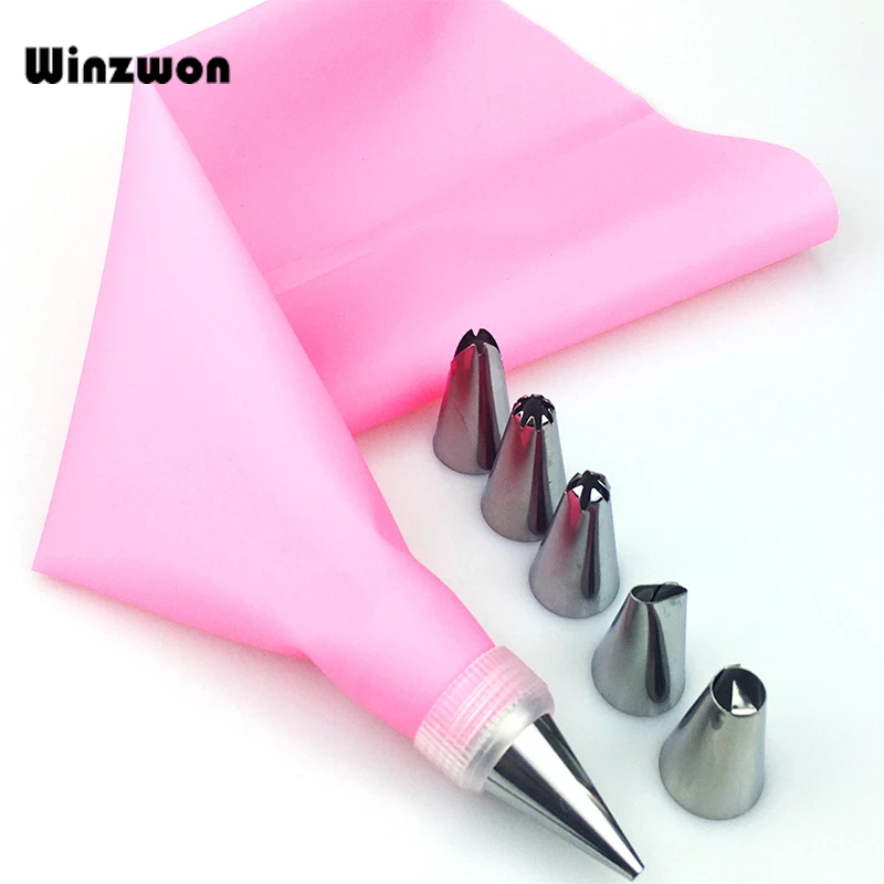8PCS/Set Losebye DIY Silicone Ice Piping Cream Pastry Bag Stainless Steel Nozzle Pastry Tips Converter DIY Squeeze Cake Decorating Baking Tools
