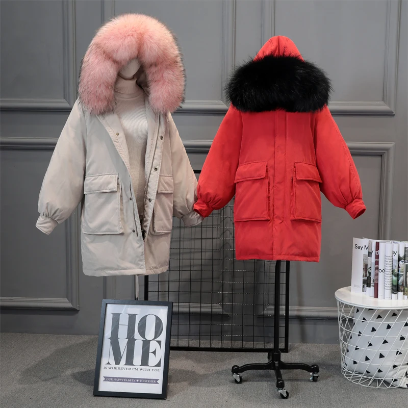 Real Fur Coat for Women 2018 parkas mujer white duck down loose oversize overcoat female jackets parkas women with real fur hood