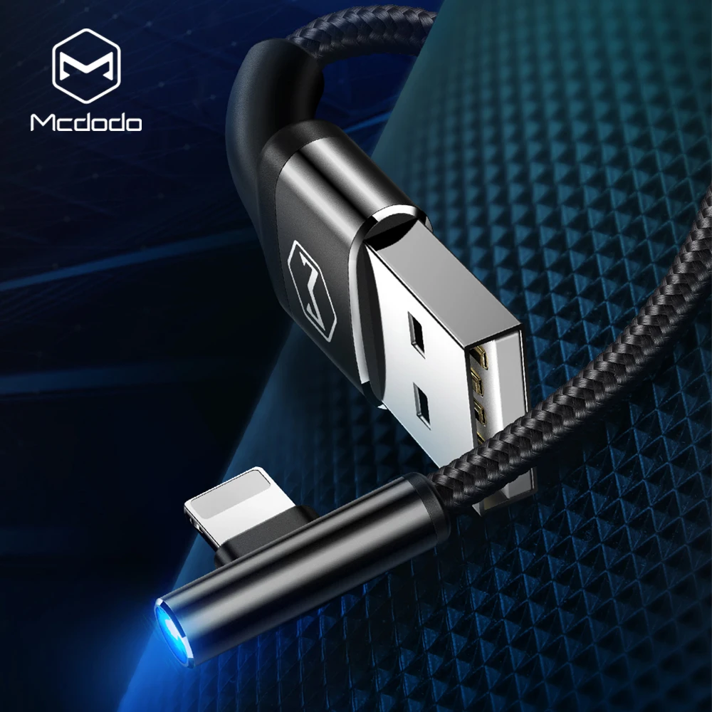 

Mcdodo 90 Degree USB Cable For iPhone X Xs Max XR Fast Charging Data Cable For iPad iPhone 8 7 6s Plus 5s with LED Light Cables