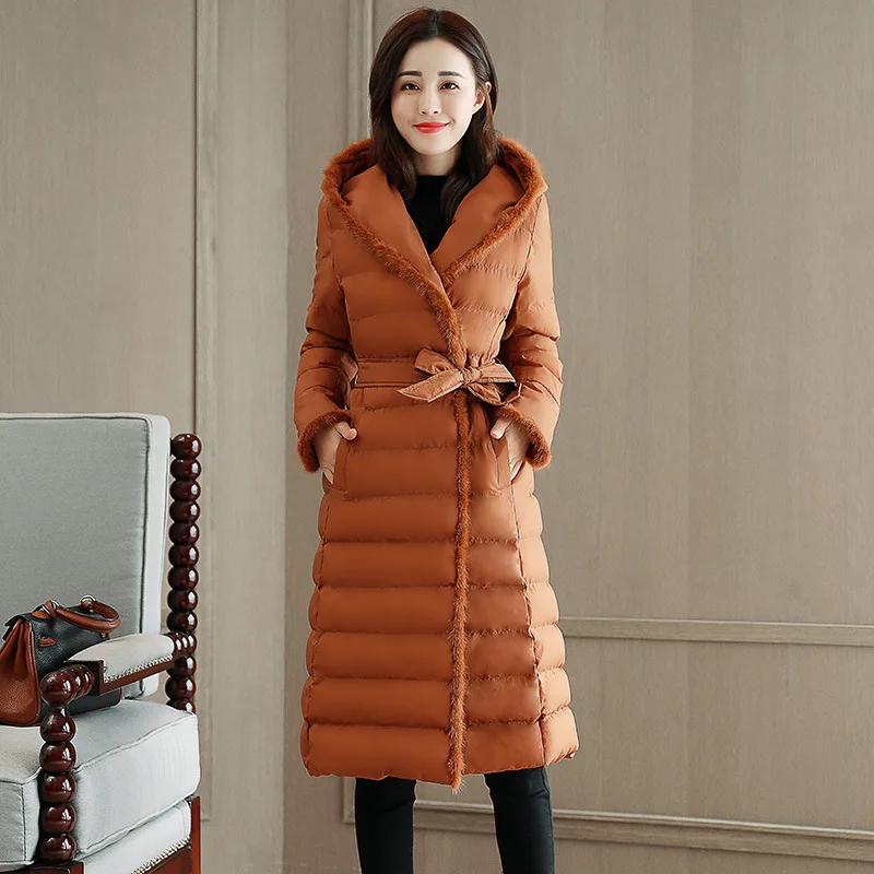 Зимнее женское пальто, корейский стиль, облегающее, элегантное, пуховое, хлопковое, пальто для женщин, толстая, с хлопковой подкладкой, одежда, длинная парка A357 - Цвет: Caramel color