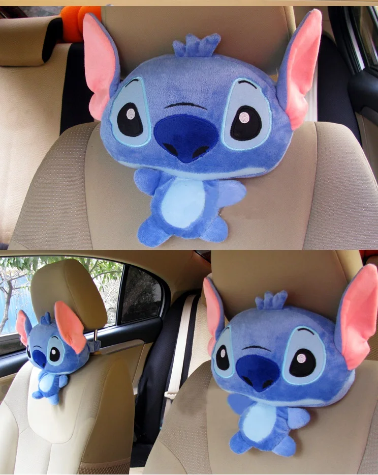plush toy stitch doll car seat headrest vehicle neck rest pillow cushion 1pair