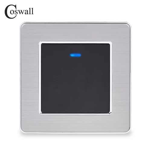 Coswall Stainless Steel Panel 1 Gang 1 Way Light Switch On / Off Wall Switch With LED Indicator 16A Black Gold Color - Цвет: Black