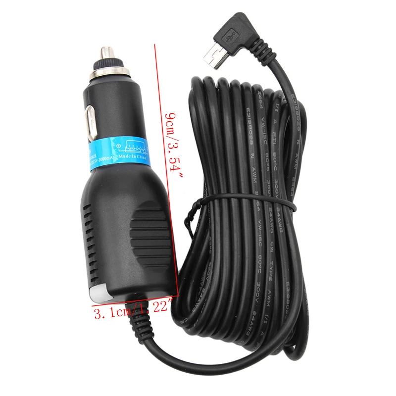 Новый 3 5 м черный DC 5V 2.1A мини USB Автомобильное зарядное устройство адаптер кабель