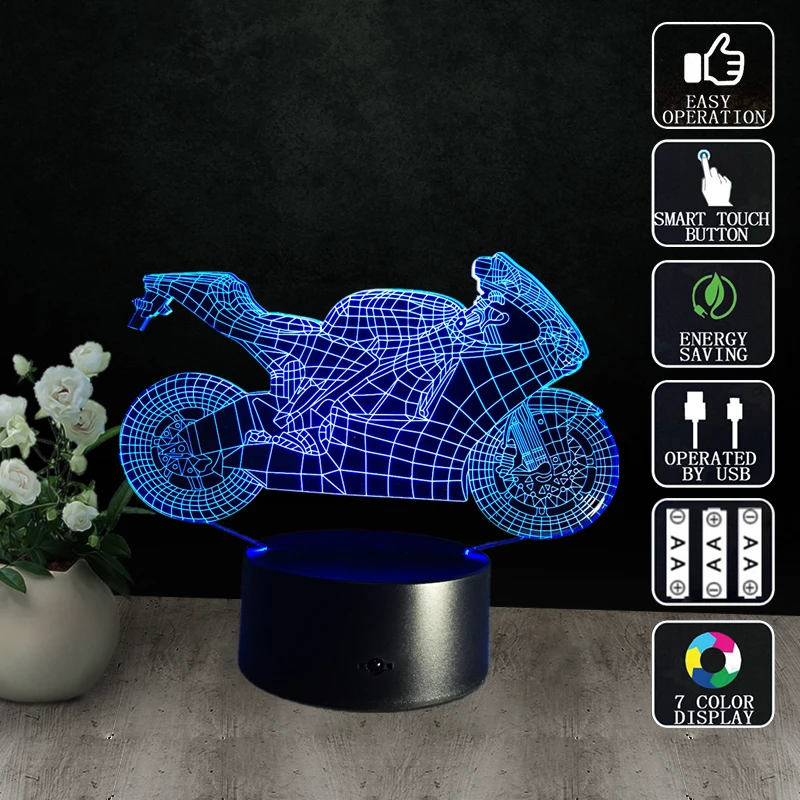 Günstig 3D Fast   Furious 8 Tisch Lampe Motorrad Nacht Lichter Led Lampara Plexiglas Platte Lumineuse Nacht Nachtlicht Colores Bulbing