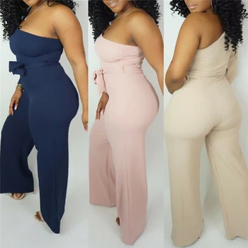 

2019 New Arrival Women Summer Clubwear Jumpsuit Playsuit Bodycon One Shoulder Strapless Wide Leg Trousers
