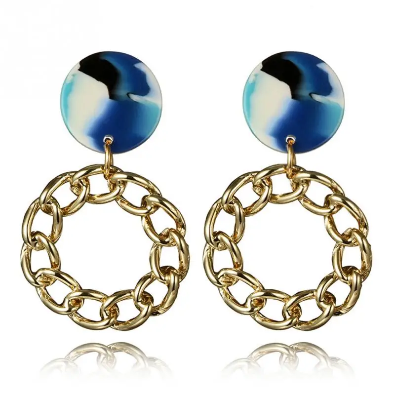 Fashionable Geometric Ear Stud Acrylic Round Shape Hollow Out Alloy Earrings | Украшения и аксессуары