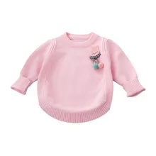 Свитер с рисунком для маленьких детей, осенне-зимние теплые розовые пальто с длинными рукавами для девочек, удобные милые детские пуловеры, топы