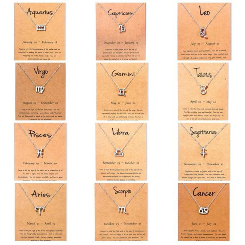 

12 Constellation Necklaces Zodiac Sign Exquisite Alloy With Text Card Charms Pendant Necklaces For Women Birthday Gift Jewelry