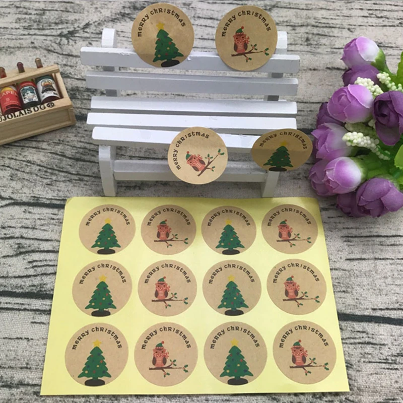 

5pcs/lot Handmade Paper Christmas Adhesive Stickers Gift Bag Package Envelope Seal Label DIY Scrapbook 3cm Dia For Xmas