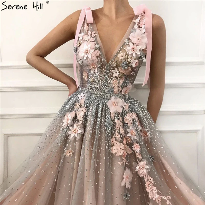 Розовые Соблазнительные вечерние платья с V образным вырезом и жемчугом тюлевые