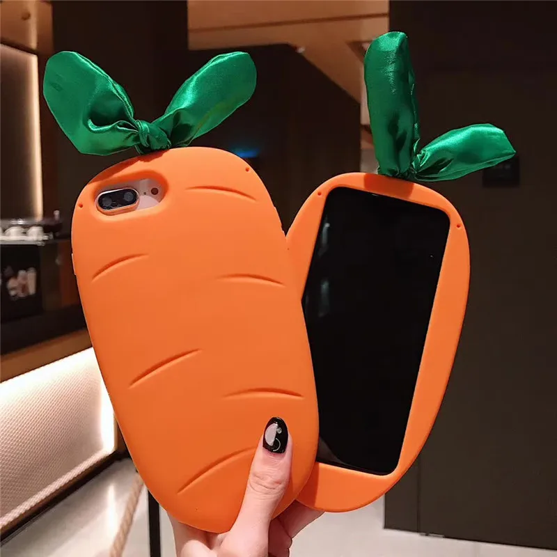 Cute Silicone 3D Carrot Shockproof Phone Case For Apple iphone 6 6s 7 8 Plus X XS XR MAX Protection Back Cover Coquille Funda | Мобильные