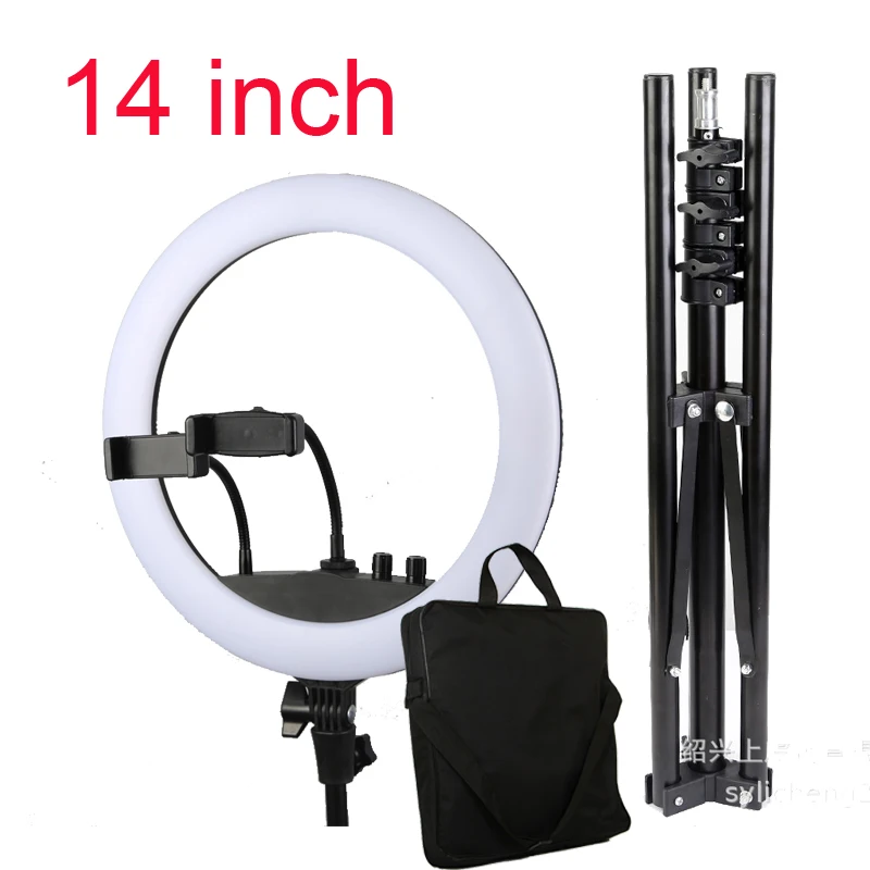 

Photo Studio 14" Ring Light 24W 3200-5600K Dimmable Selfie Lighting 225 pcs LED with Folding Tripod Double Phone Holder
