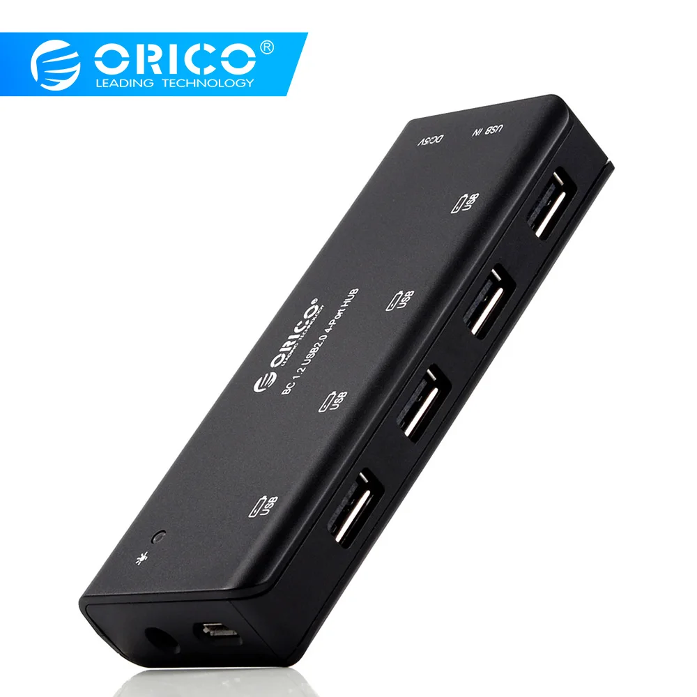 

ORICO U2BCH4 USB Charging HUB ABS With 12V2.5A Power Adapter4 Port USB2.0 BC1.2 4 Port Charging HUB - Black