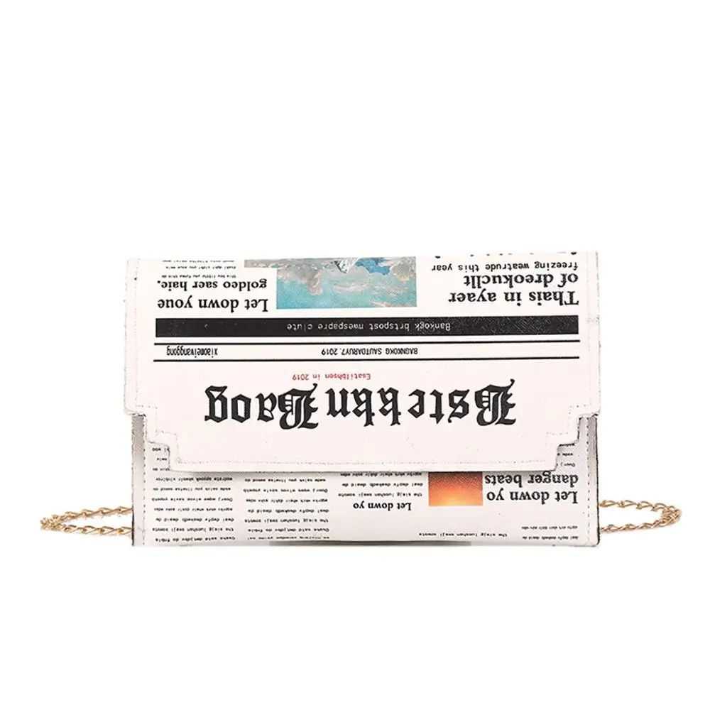 

Newspaper Print Design Crossbody Messenger Bag Women Casual Flap Envelope Bags Day Clutches Purse Chain Shoulder Bag PU Handbag