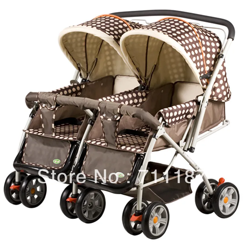 Twin Strollers For Infant Face To Face Umbrella Stroller With Adjustable Backrest Double Baby Stroller Pushchair All-Terrain Carriage, Child Tray,PU