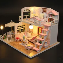 DIY кукольный домик, миниатюрный кукольный домик, игрушки для детей, милый семейный дом, голубой Кост кукольный домик, семейный подарок для девочек, детская игрушка