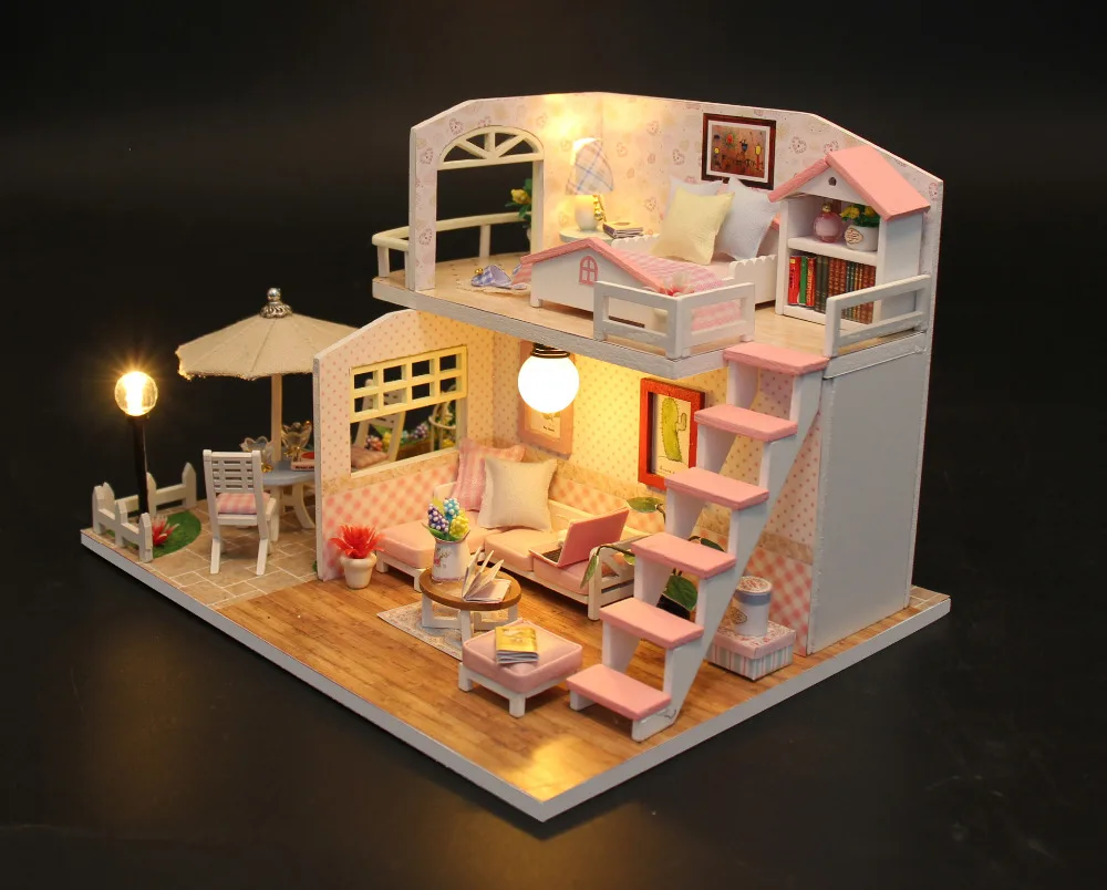 Cute House Mini DIY House Toy Kit House Model Girl Gift with Music Function Anti-dust Cover DIY Doll House Kit