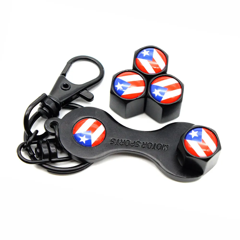 

5Pcs/Set Puerto Rico Flag Style Anti-theft Emblem Auto Car Wheel Tire Air Valve Caps With Wrench Keychain Zinc Alloy Stem Dust C