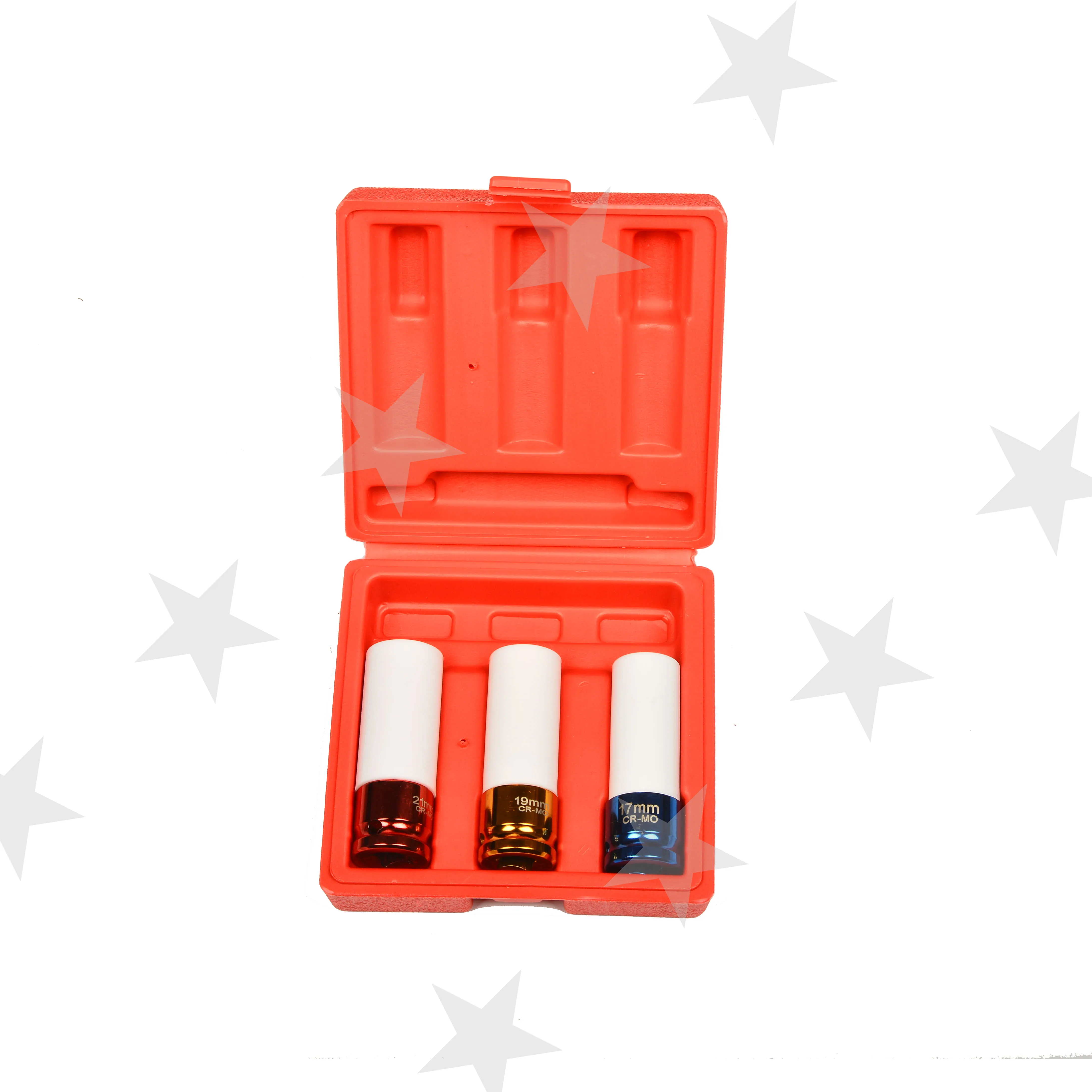 

3pcs 1/2" Drive Thin Wall Wheel Deep Impact Nut Socket Set 17mm 19mm 21 mm Car Garage Tool With Case
