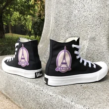 Вэнь дизайн Postmark Эйфелева башня Париж Hi-top унисекс парусиновые кроссовки универсальная черно-белая обувь для мальчиков и девочек