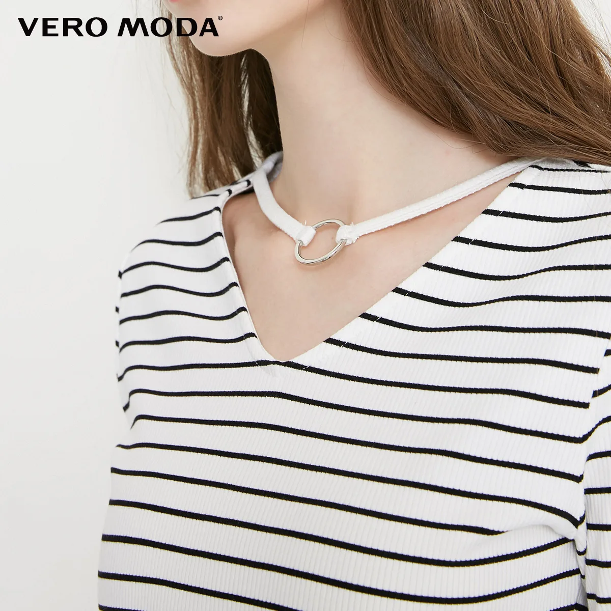 Vero Moda 2019 new neckline ring decorative stripe pattern half-sleeve sleeve T-shirt|3182T1513 Vero Moda 2019 new neckline ring decorative stripe pattern half-sleeve sleeve T-shirt|3182T1513