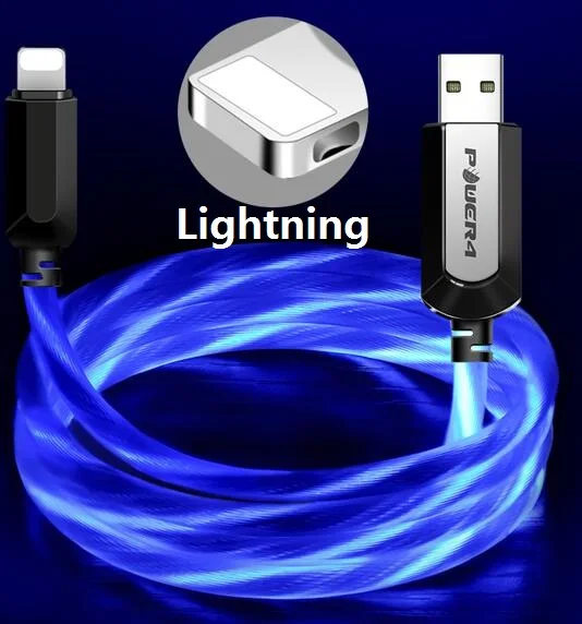 Power4 Светящиеся USB кабели для Lightning/Micro/usb type-C провода для iPhone зарядный кабель освещение для samsung S9 plus/Apple 5 6 7 - Цвет: Lightning-Blue