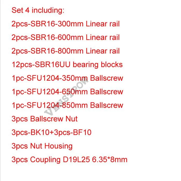 6 шт. SBR16 линейная направляющая+ 3 шт. SFU1204 SFU1605 шариковые винты RM1605 шариковый винт RM1204+ 3 комплекта BK12BF12/BK10BF10+ 3 шт. муфта