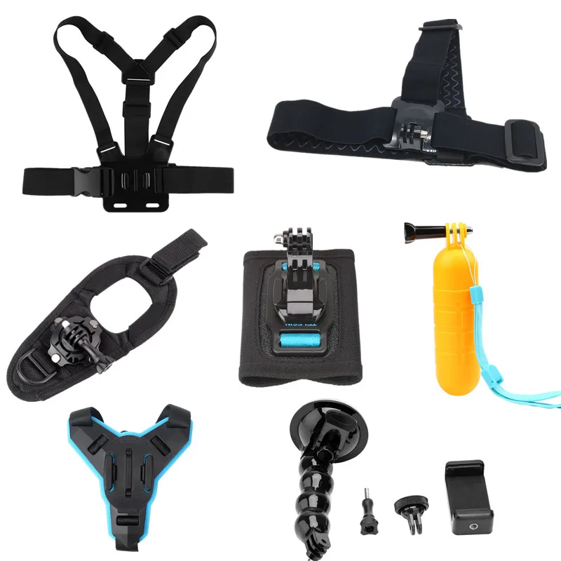 TELESIN Accessories Set For Gopro Mount Motorcycle Helmet Strap+Shoulder Backpack Strap+Auto