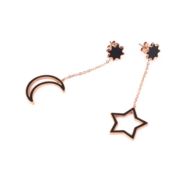 

Meicialandat 2019 new Titanium Steel Rose Gold Openwork Stars and Moon dangle earrings Fashion geometric earrings for women