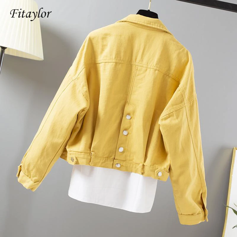 price cut  Fitaylor 2020Candy Colored Denim Jacket Women Oversize Long Sleeve With Lapel Pocket Loose Female J