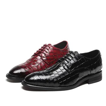 

New Luxury 2019 New England men's business dress shoes crocodile pattern leather men's wedding shoes