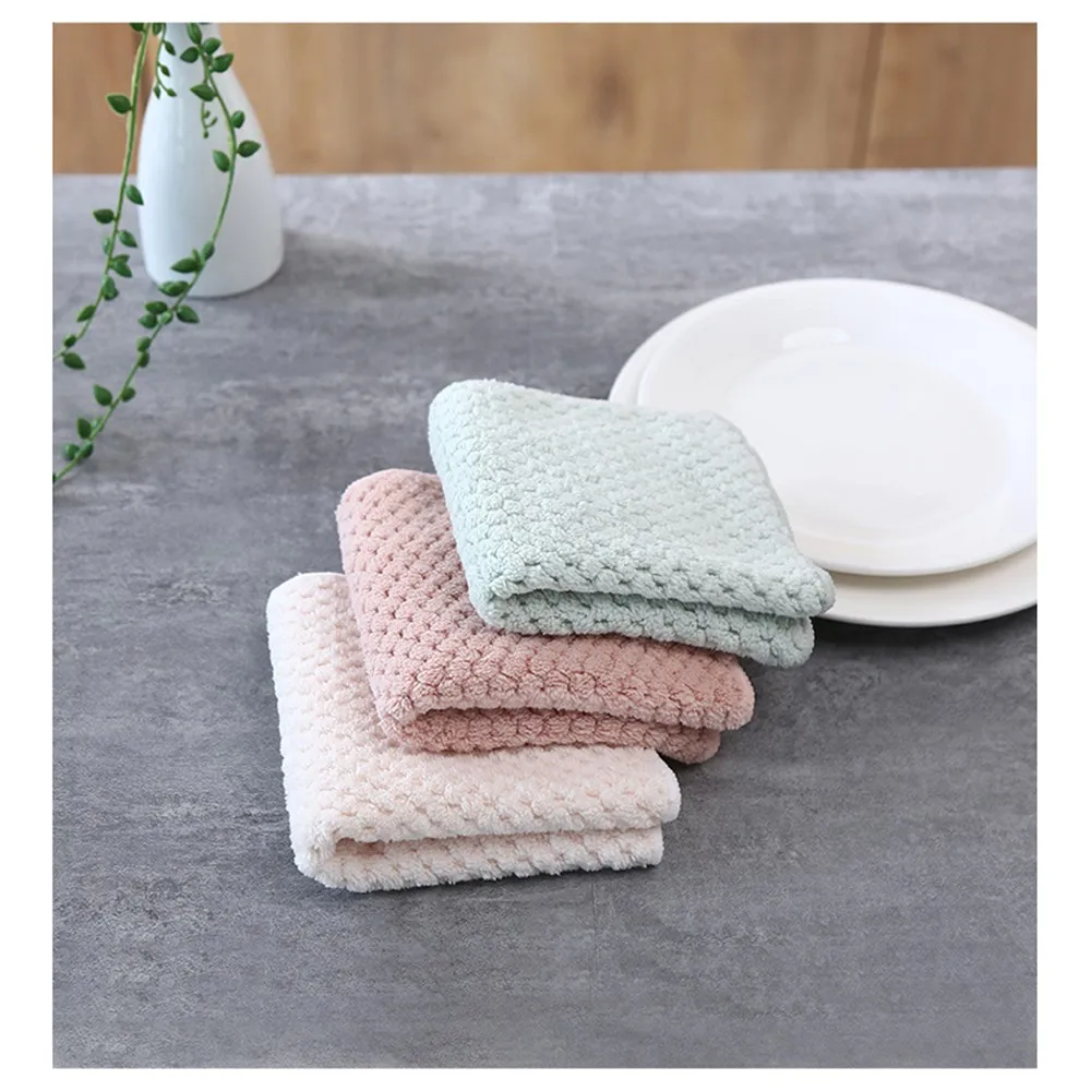 

3 color Kitchen Wiping Scouring Pad Bathroom Washing Cloth Dishcloth Nonstick Oil Coral Velvet Hand Towels B2