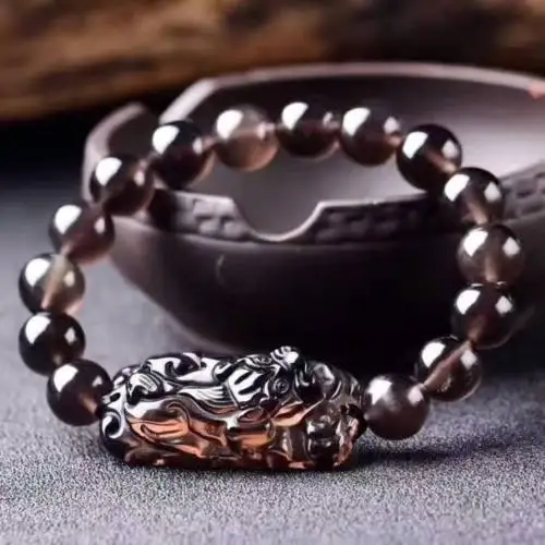 

Koraba Fine Jewelry Natural Obsidian Crystal Icy Black Jade Beads Bracelet Chinese Dragon Pixiu Free Shipping
