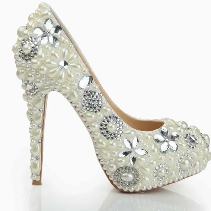 Heels À Stiletto ivory Heels 10cm 12cm Talons Perle Chaussures Talon Noce 14cm Strass Main Heels Mariée Ivory white De Perles Discothèque fait 2018 Hauts Pompes BY4qUvww