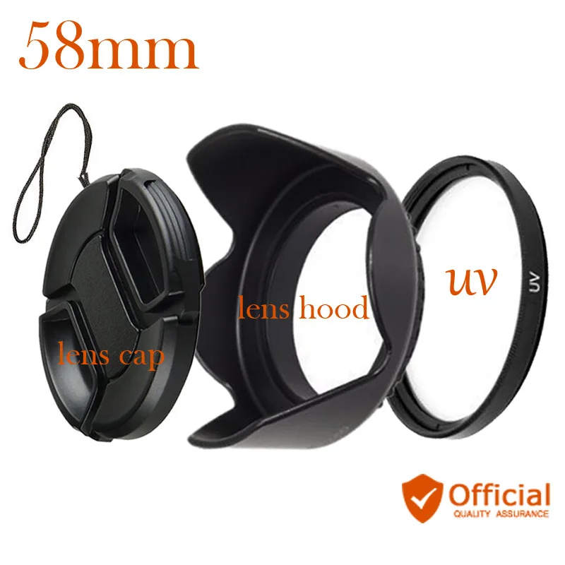 

58mm UV Filter+front Lens Cap+Flower Lens Hood For Canon 1300D 800D 760D 750D 650D 600D 100D 80D 70D 77D 60D and 18-55mm lens